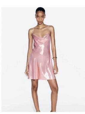 Zara Metallic Cowl Neck Mini Dress in Pink